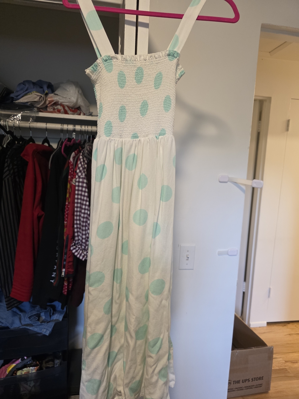 Girls' Cream Maxi Sundress with Mint Polka Dots
